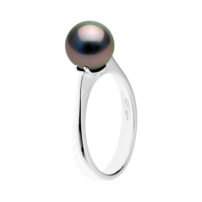 Bague - Pearls & Colors - Perle de Culture de Tahiti 8-9 mm - Or Blanc 375/1000 - Qualité A+ - Écrin Prestige
