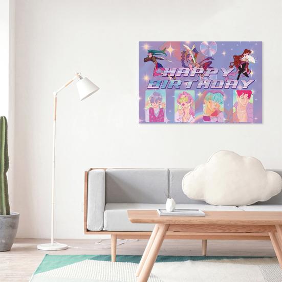 Фоновая ткань Демон Фильм Охотники С Днем Рождения Баннер Задник Подвесная ткань Украшение Детские товары для вечеринки