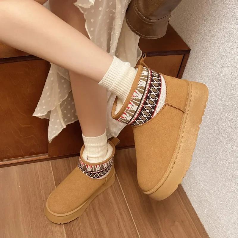 Модные женские зимние ботинки 2024, трендовый новый стиль, удобные ботильоны на толстой подошве, женские зимние плюшевые теплые повседневные слипоны для ходьбы