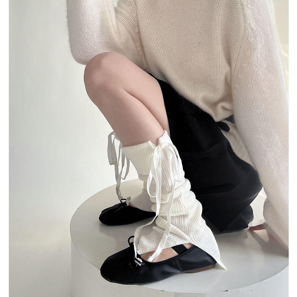 Ribbon Bow Leg Cover Stockings Solid Color Feet Covers New Leg Wraps Socks  Women And Girls