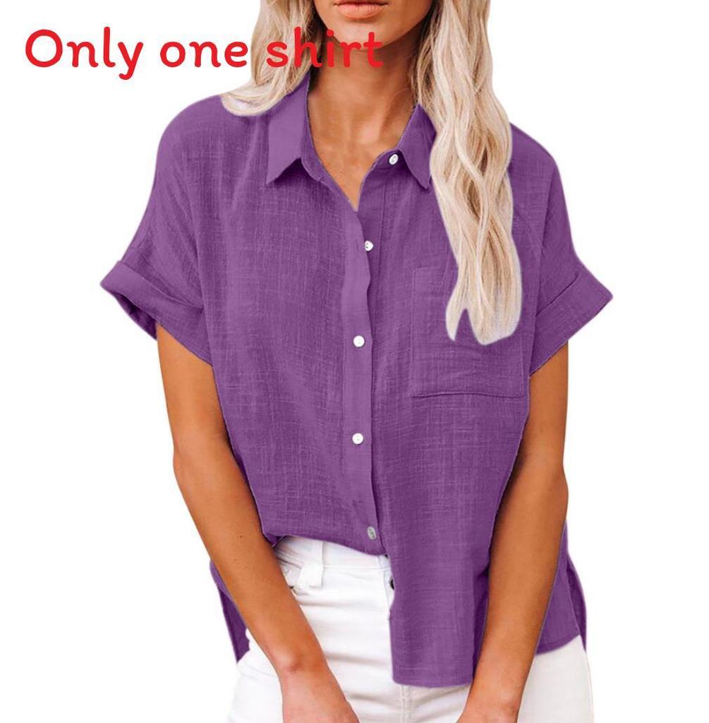 Summer Womens Casual Cotton Short Sleeve Shirt With Color Block Patching For Office Wear