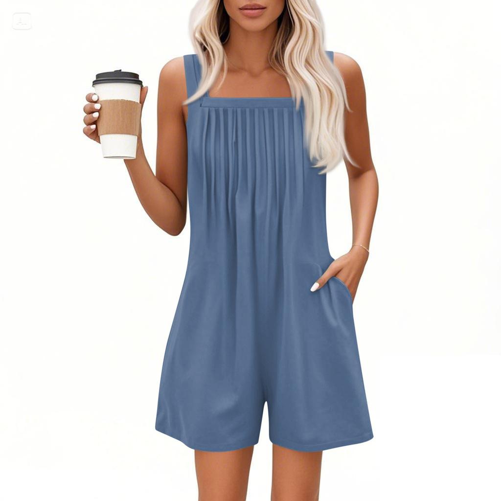 Женский повседневный комбинезон без рукавов с топом и шортами с карманами