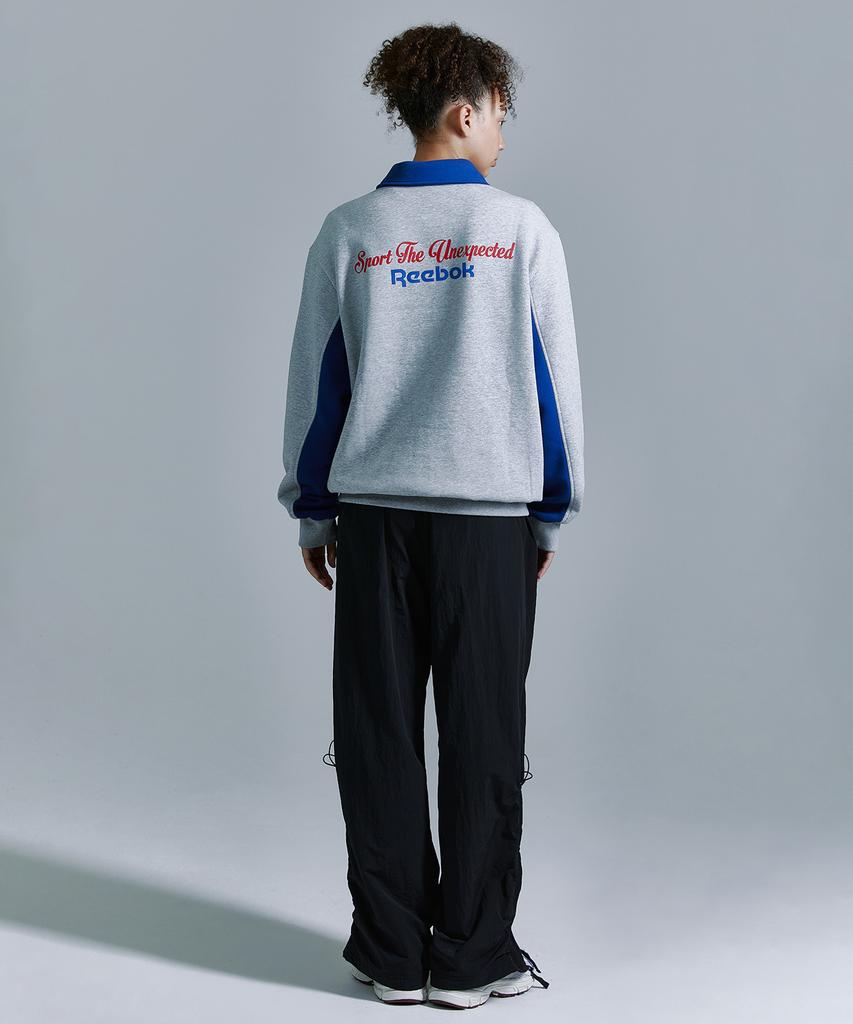 Reebok Флисовая полумолния с надписью - Серая