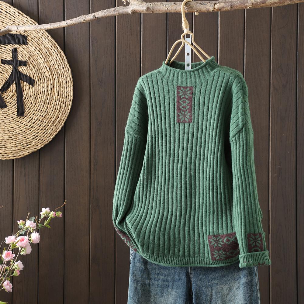 Autumn Winter Women Sweaters Pullover Tops Knitted Basic Green Sweater Long Sleeve