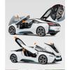 1/24 BMW I8 Supercar Модель автомобиля из сплава Литые металлические игрушечные транспортные средства Звук Свет Моделирование Коллекционные предметы Хобби Детские игрушки Подарки