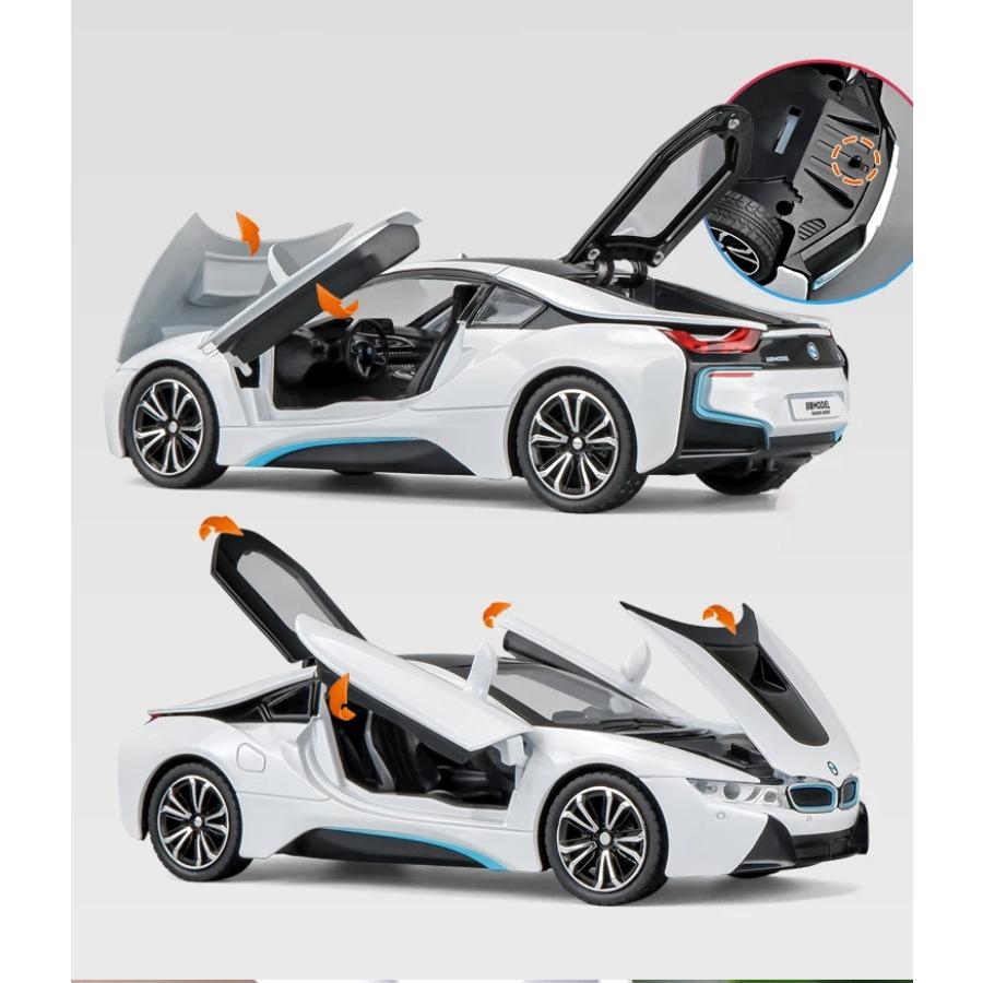 1/24 BMW I8 Supercar Модель автомобиля из сплава Литые металлические игрушечные транспортные средства Звук Свет Моделирование Коллекционные предметы Хобби Детские игрушки Подарки