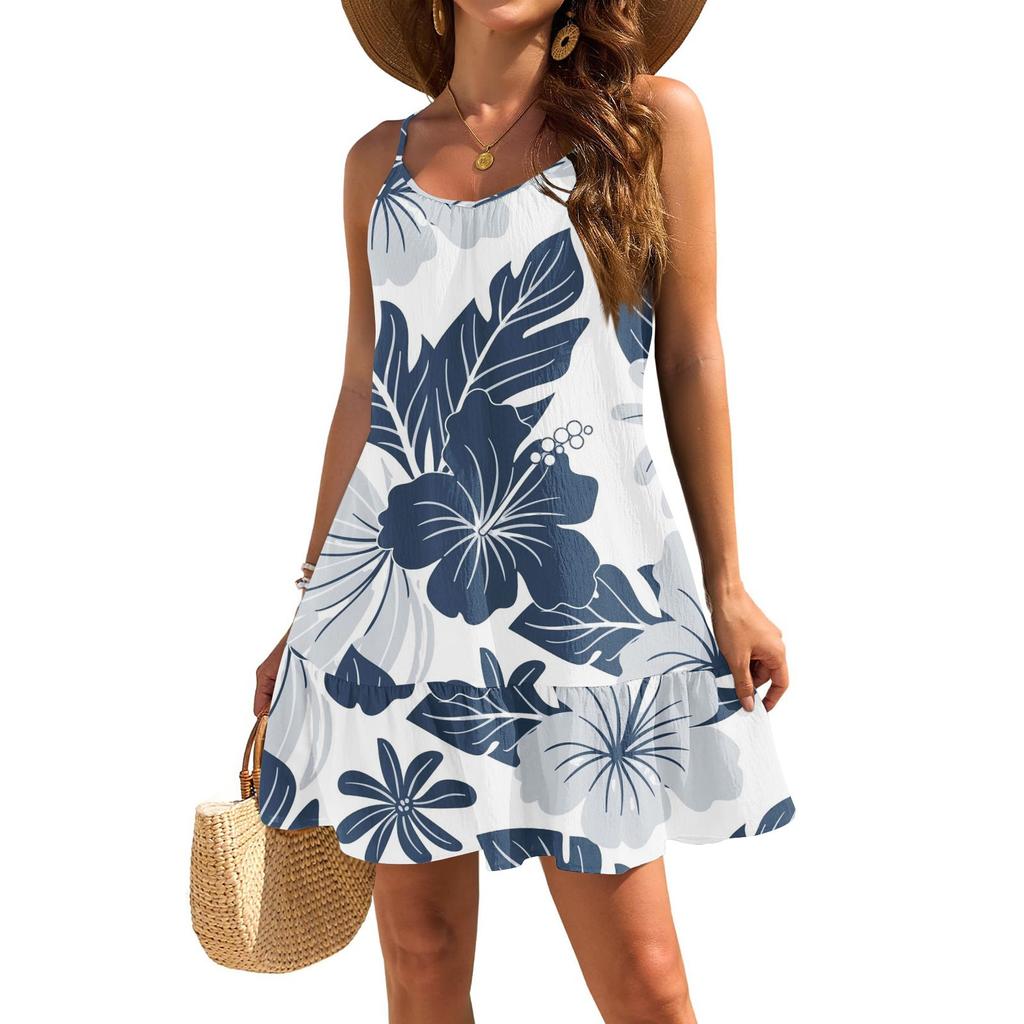 Женское платье без рукавов, свободное, повседневное, темпераментное, гавайское, цветочное, пляжное платье