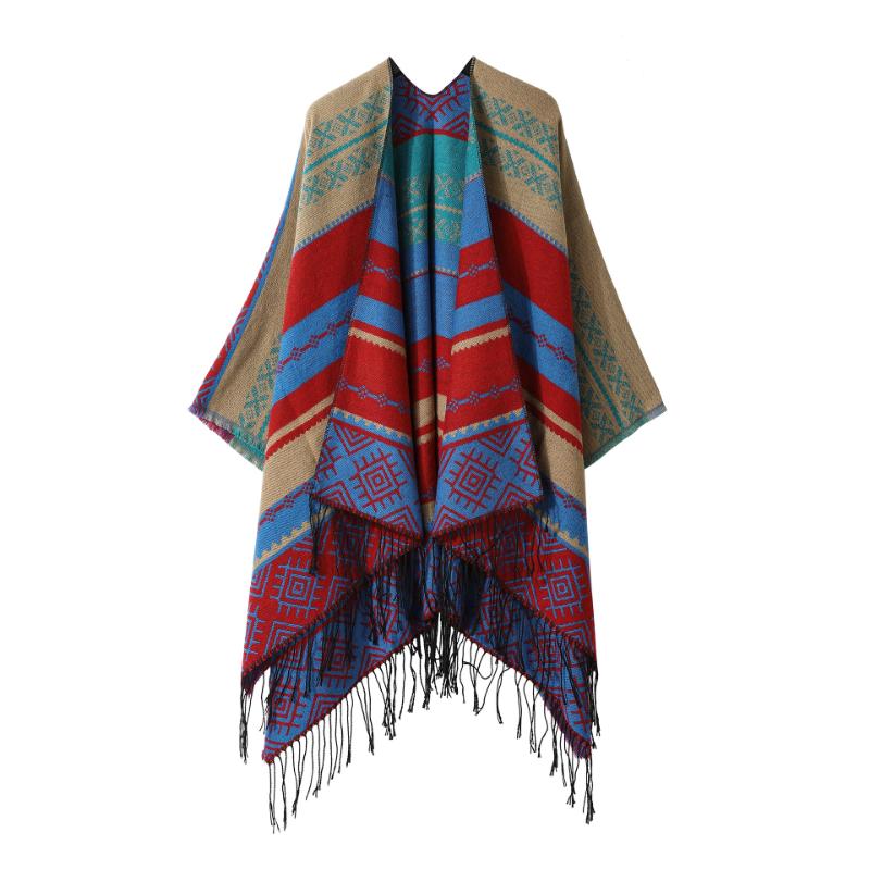 Ethnic Style Shawl Summer Outer Wear Women's Large Shawl Cape Cloak High-end Knitted Scarf