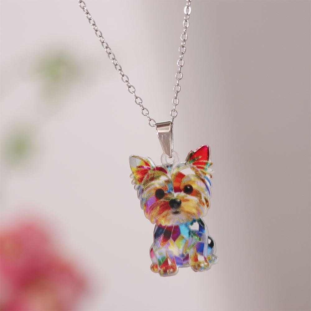 Friendship Yorkshire Terrier Necklace 2D Flat Dog Pendant Necklace Long Sweater Chain  Women