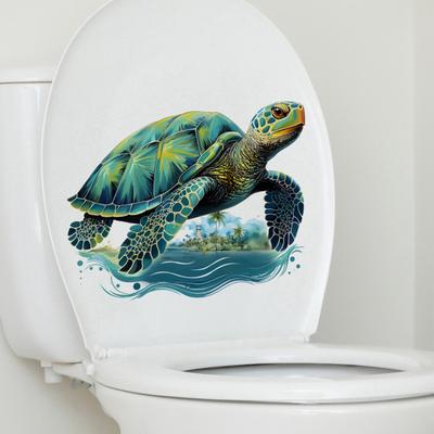 Наклейка на унитаз с мультяшной ползающей черепахой, съемная самоклеящаяся Водонепроницаемая ПВХ, настенная наклейка для гостиной, ванной комнаты, украшение для крышки унитаза