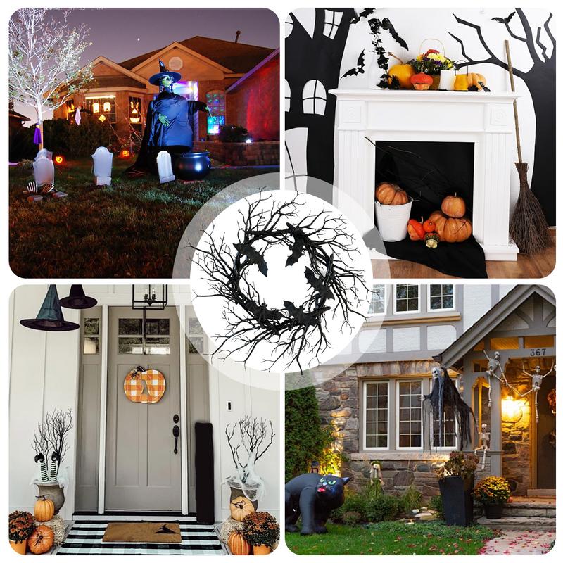 Halloween Branch Wreath Artificial Black Twig Wreath Decoration Halloween Party Gothic Branch Props For Wall Window Porch Tree