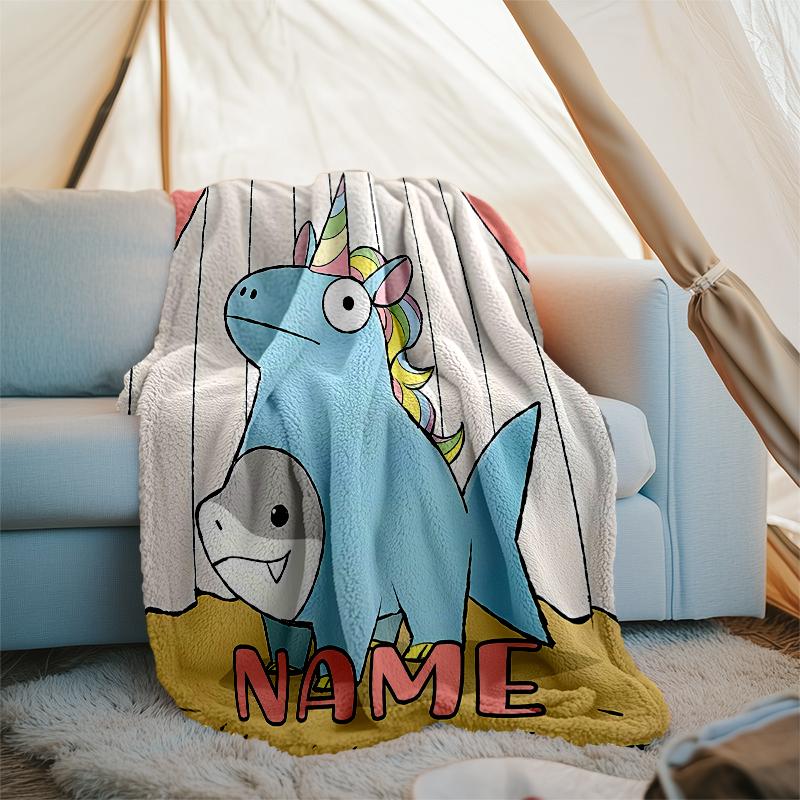 Personalized Custom Name Blanket - Jeff the Land Shark Print Design,Blanket for Sofa,Bed,Travel,Camping - Soft and Warm, Great Gift