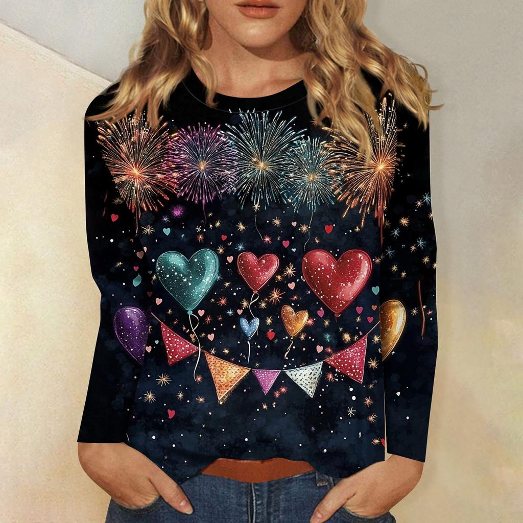 Женская осенне-зимняя футболка с круглым вырезом и длинным рукавом с принтом