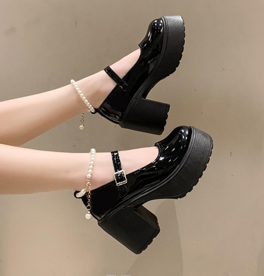 Fashion Fashion Chunky Platform High Heels Women's Shoes Loafers 2024Autumn Height Increasing Mary Jane Shoes Lolita Uniform Leather Sho