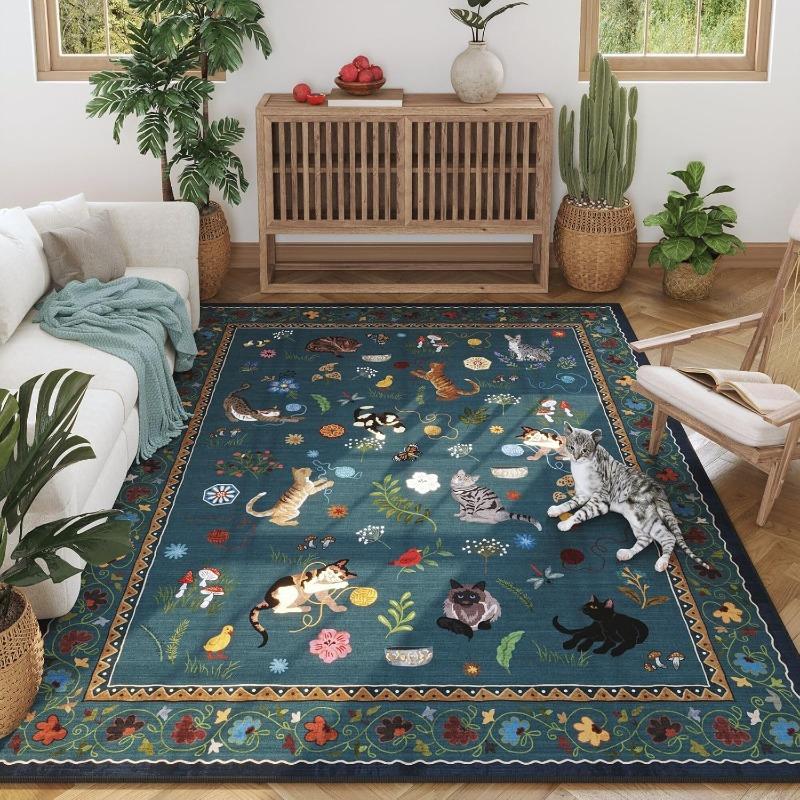 Animal Plant Print Living Room Carpet Machine Washable Non-slip Stylish Bedroom Rug Light Luxury Coffee Table Mat Tapis