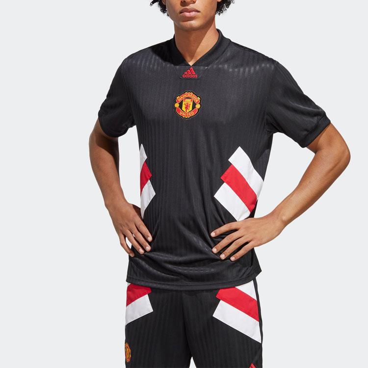 Adidas SS23 Icons Vintage Man United Casual Short-Sleeve Jersey Men Tops Black HT2002