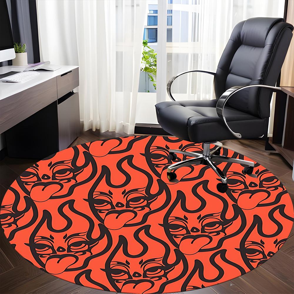 1pc Devil Faces Office Round Area Rug, Mat Suitable For Office, Under Office Chairs Bedroom Living Room Home Decor, Room Deco