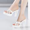 10cm Small Size 32-43 Elegant Soft Leather Slippers Womens Platform Shoes 2025 Summer Block High Heels Slides for Model Office