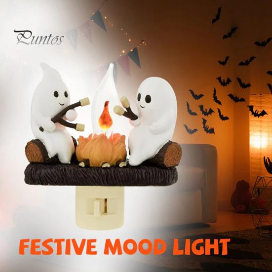 Призрачный костер мерцающий ночник Хэллоуин 3D мультфильм призрак светодиодный фонарь поддельный костер украшение для дома и офиса дети друзья семья фестиваль подарок