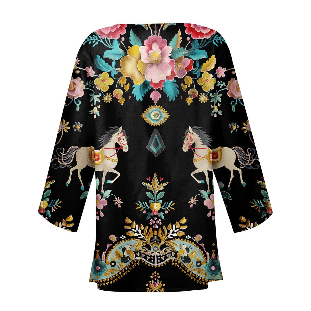 Женская повседневная модная легкая куртка средней длины с принтом в стиле ретро, ​​кардиган