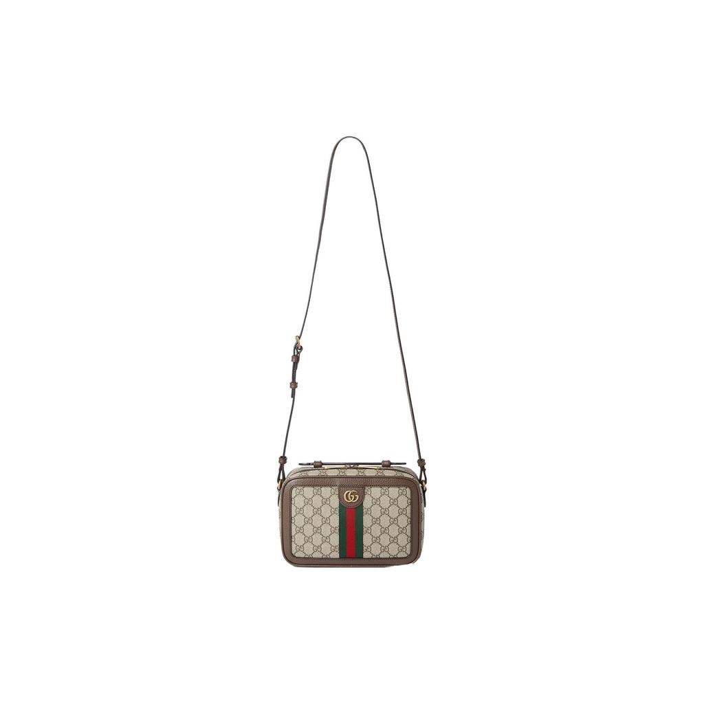 Gucci Ophidia GG Supreme Mini Crossbody Bag Brown Leather Red Green Web Gold Hardware Daily Commute 739392-96IWT-8745