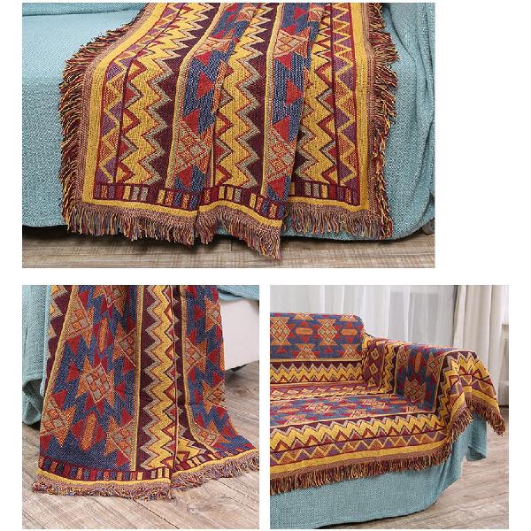 Blanket for Bed, Large Throw Blanket, Bohemia Yellow Geometric Pattern Jacquard Tassels Reversible Woven Throws for Sofas Couch Bed Decorative
