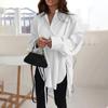 Women's Plus Size Loose Front Short Back Length Tie Blouse Early Autumn Solid Color Design Elegant Tops