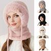 3 In 1 Knitted Hat Women Soft Plush Winter Scarf with Face Guard Adjustable Straps Windproof Hooded Design Scarf