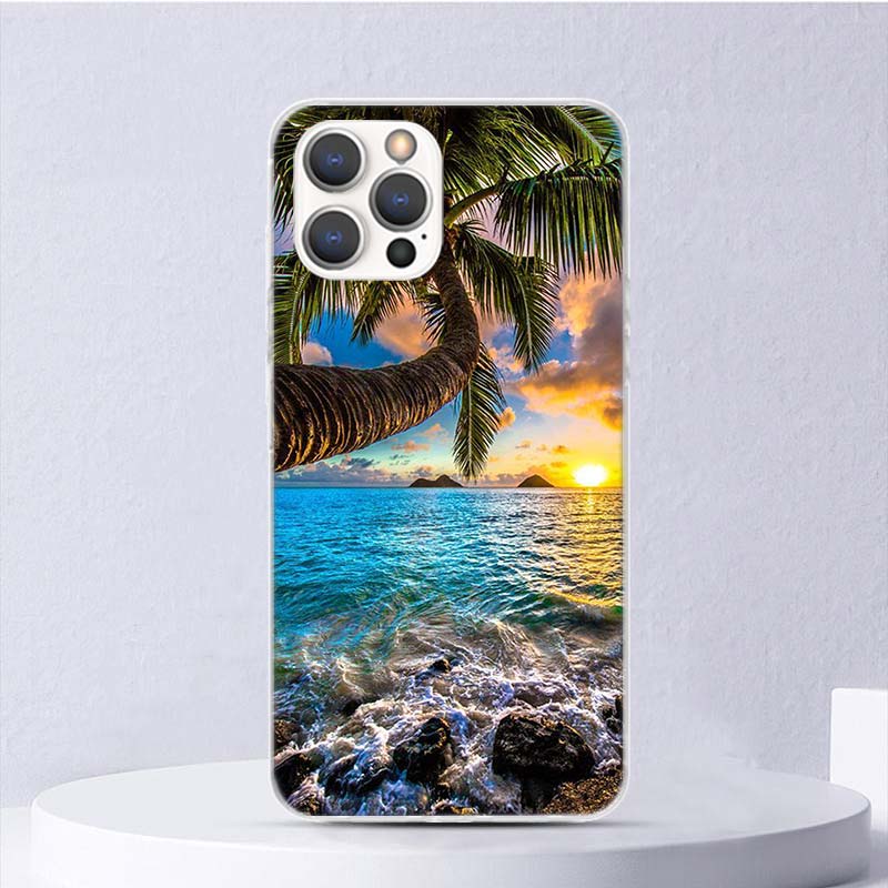 Летний Закат на Пляже Море Пальма Мягкий Чехол Для iPhone 16 17 Air 16E 15 Plus 11 12 13 Mini 14 Pro Max Чехол для Телефона Apple 7 8 SE C
