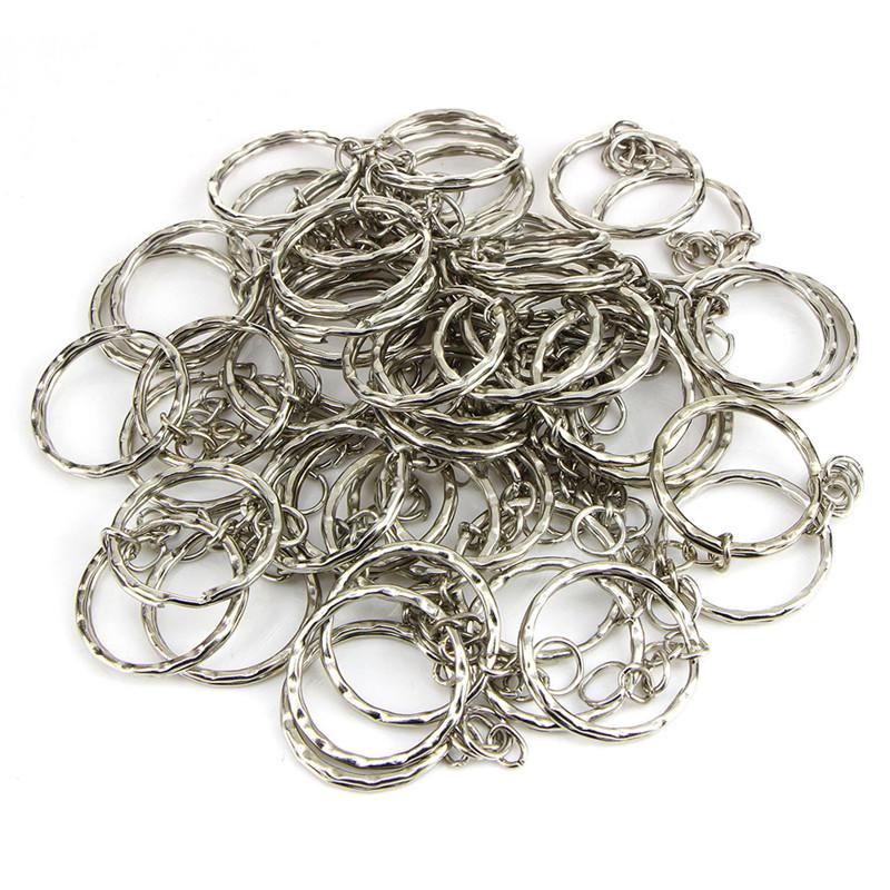 50 Pcs Diy 25Mm Polished Silver Keyring Keychain Split Ring Short Chain Key Ring