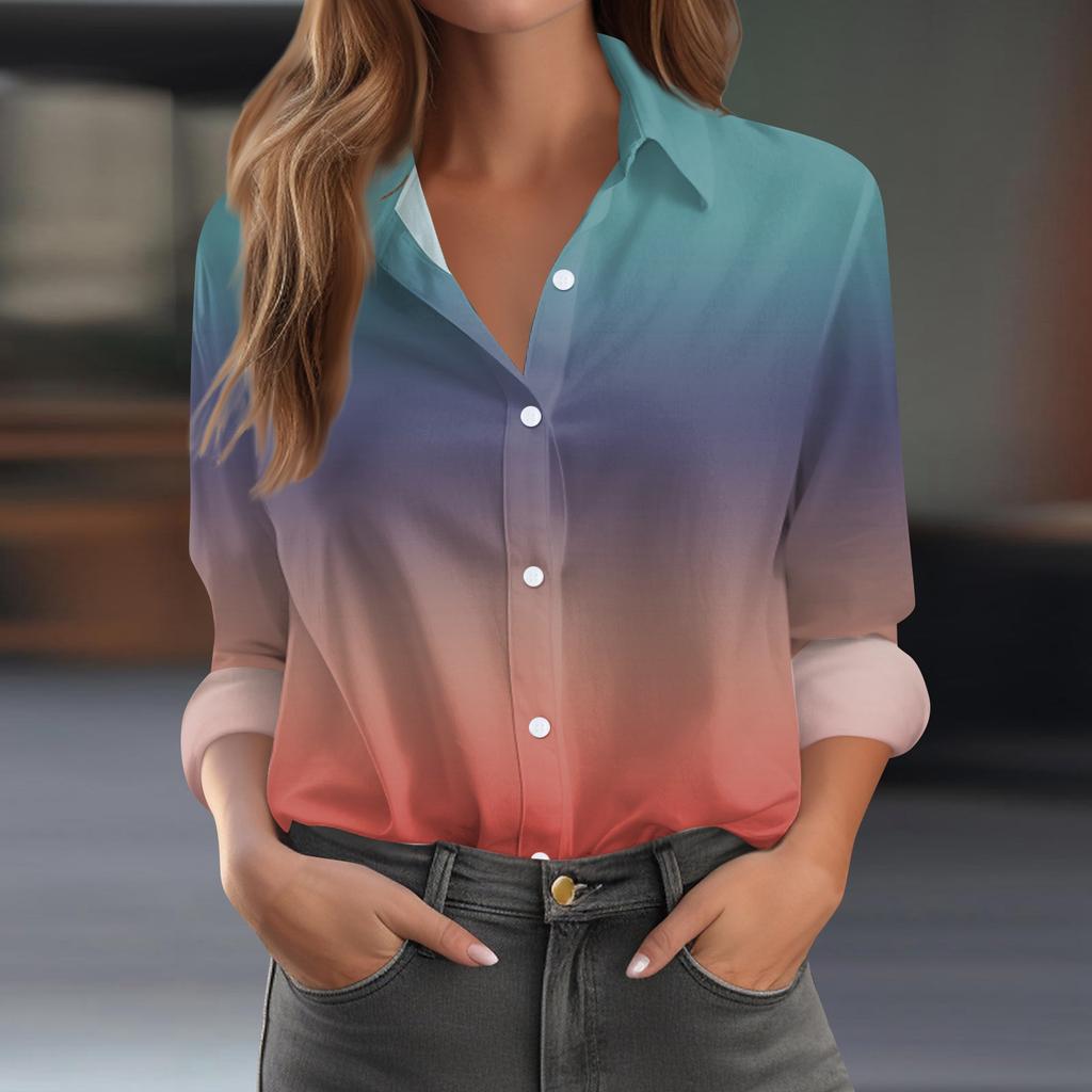 Women's Shirt Blouse Print Button Long Sleeve Casual Basic Shirt Collar Regular Top