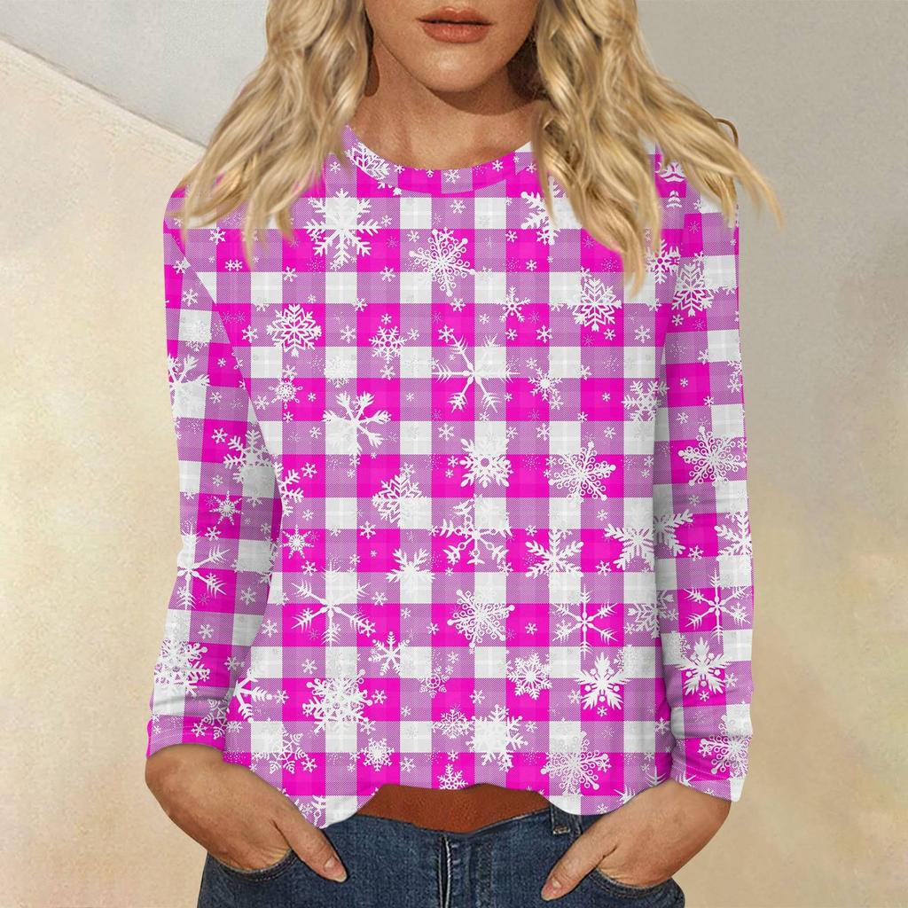 Рубашки с длинным рукавом для женщин, милые футболки с принтом на Рождество, блузки, повседневные топы больших размеров, пуловеры