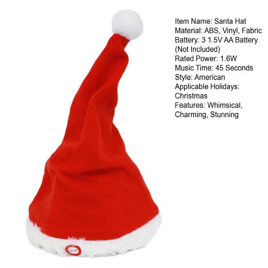 Electric Christmas Hat Plush Singing Dancing Santa Hat Funny Light Up Swing Velvet Hat for Xmas New Year Party Supplies