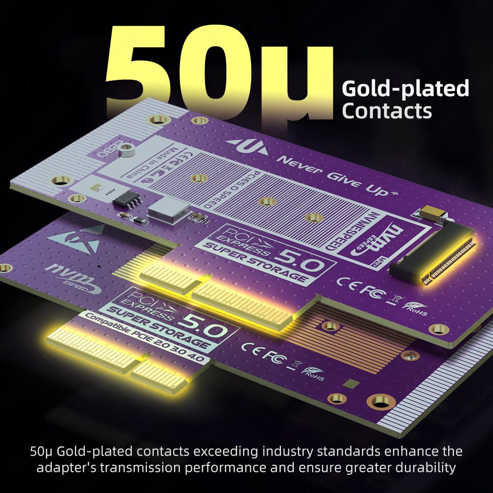 JEYI Карта-адаптер PCIe 5.0 на M.2 NVMe, PCIE X4/X8/X16 на M2 SSD конвертер с алюминиевым радиатором для SSD Gen5 128 Гбит/с PCIe 5.0