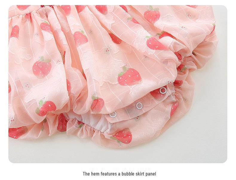 Летний детский ромпер с клубничным принтом на 2025 год - Треугольный комбинезон для ползания для девочки одного года