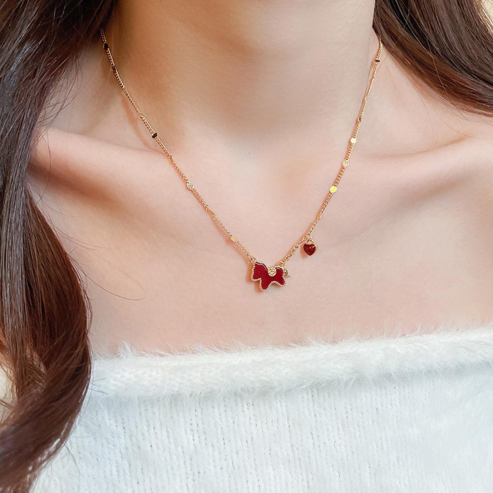 Cute Horse Pendant Necklace Zodiac New Year Collarbone Chain Red Pony Necklace  New Year Gift