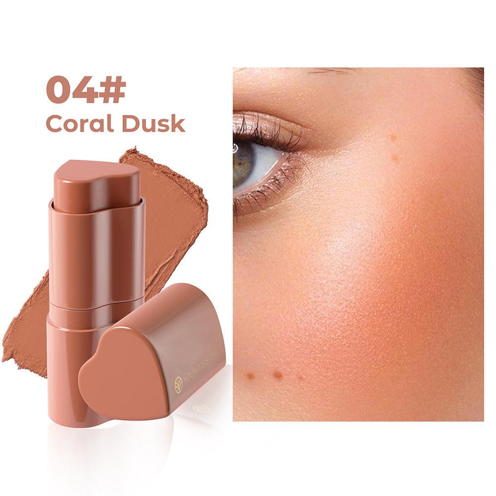 YOUNG VISION 1PCS Heart Blush Cream Contouring Stick Face Modifier Mousse Blush Lipstick 2-in-1