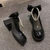 Mary Jane Women's Shoes French Pearl Fashionable All-match Thick Heel Small Leather Shoes