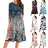 Women's Casual Fashion Round Neck Three Quarter Sleeve Print Midi Dress
