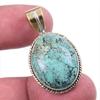 Natural Tibetan Turquoise Gemstone 925 Solid Silver Two Tone Pendant 1.50'' k3A83