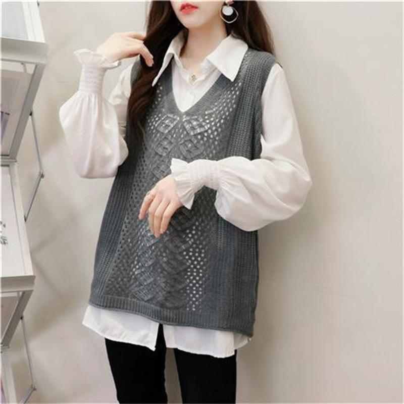 Осенний новый корейский жилет, женский вязаный полый свободный свитер
