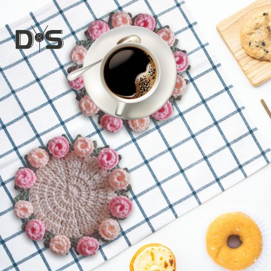 Подставка под стакан с розой ручной работы, вязаная крючком, цветочный букет, вязаные подставки, цветочный коврик для чашки, букет, подарок, декор для журнального столика
