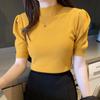 Casual Short Sleeve Knitted Shirt Women Summer Slim Thin Knit T Shirt Tops Knitwear 2024 Ice Silk Turtleneck Blosue 18848