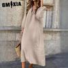 Women's Fashion Spring Autumn Solid Color Print Long Sleeve High Waist Casual Dresses