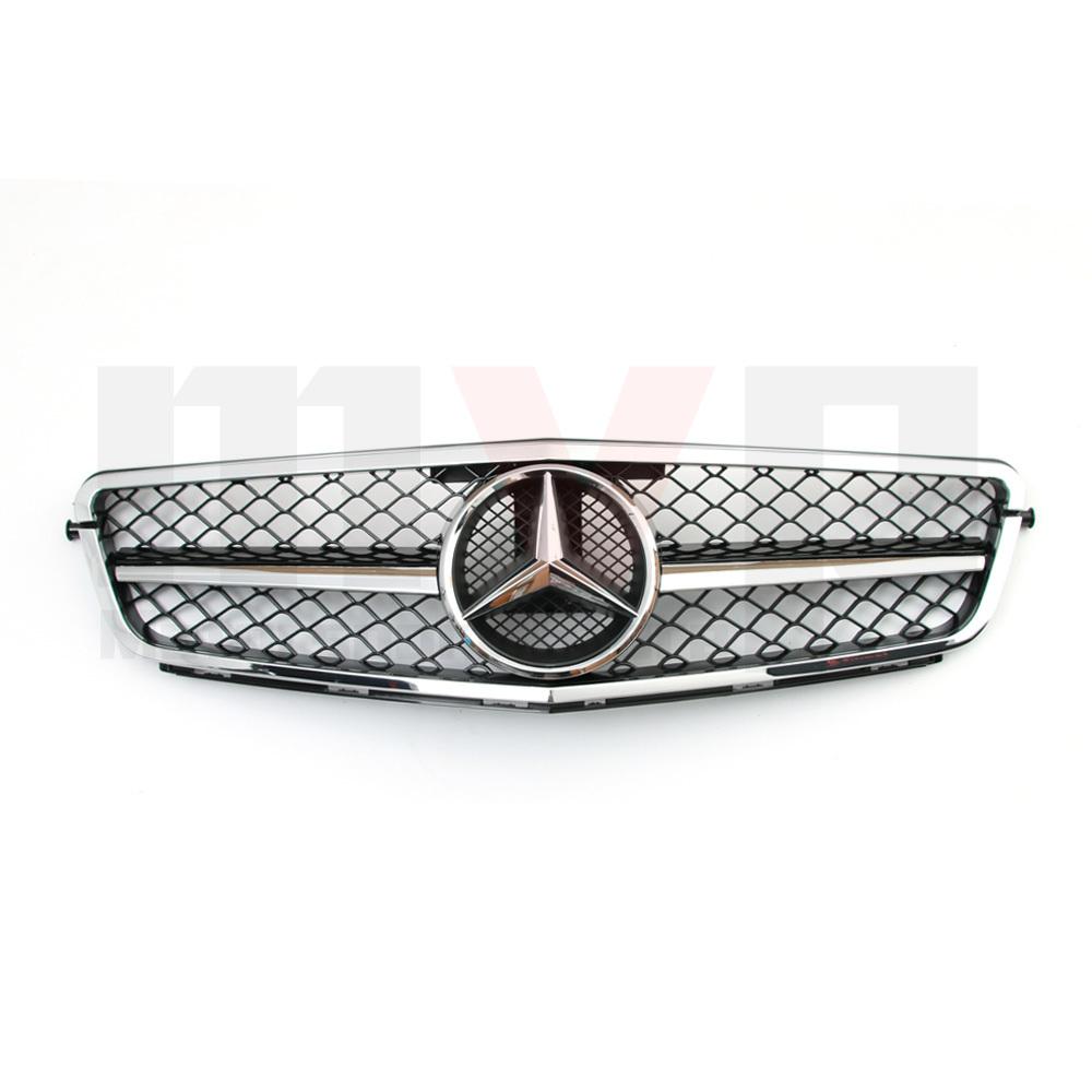 Chrome Black AMG Style Racing Grille With OE Style Emblem Logo For Mercedes Benz C-Class W204 2008-2014 C180 C200 C250 C300 C350 QA1