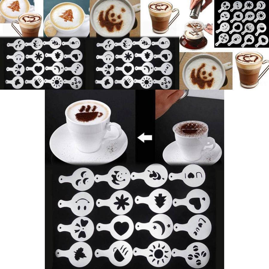 Набор прочных пластиковых кофейных трафаретов 16 штук Современный простой дизайн для латте-арта