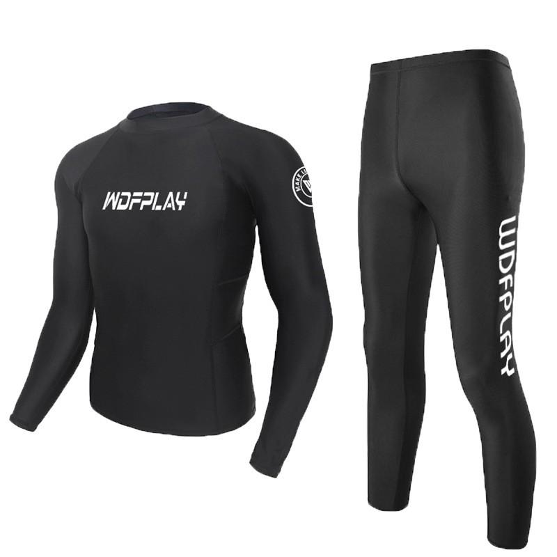 Mens Full Coverage UV Protection Rash Guard Set Long Sleeve Top Pants Snorkeling Diving Surfing