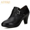 Genuine Leather Shoes Women Heels Office Lady Business Dress Fashion Big Size Women Shoes
