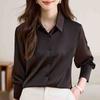 2025 Весна Длинный Рукав Женская Рубашка Отложной Воротник Офисная Женская Черная Атласная Блузка Рубашка Женские Топы J743