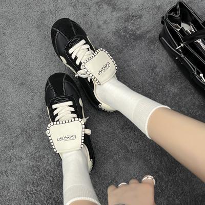 Версия из коровьей кожи~ ретро флип немецкие тренировочные туфли женские 2025 новые с внутренней высотой, увеличивающей рост, круглый носок, повседневные туфли, обувь Форреста Гампа, спортивная обувь